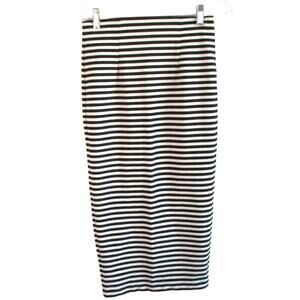 XOXO Women's Black & White Striped Zip Back Stretch Waist Midi Pencil Skirt Sm.